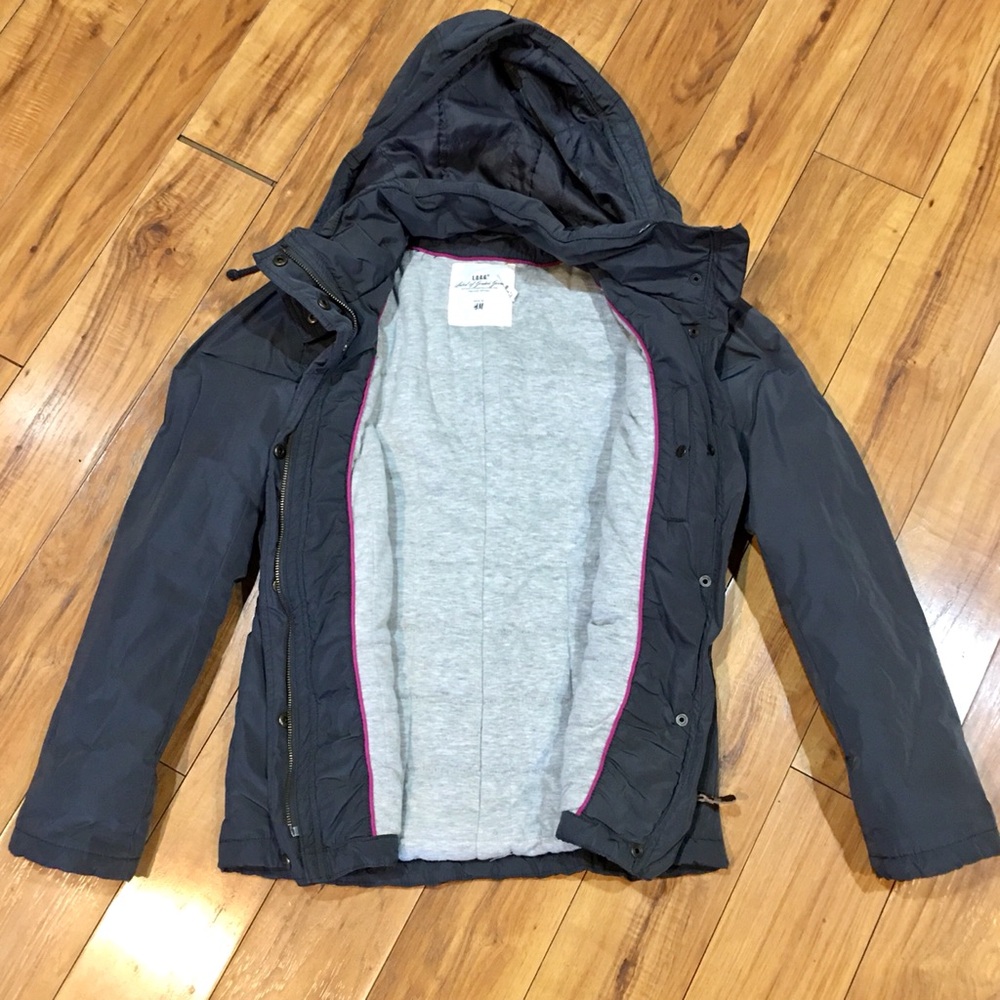 H&M winter coat jacket lined snow rain puffer small grey gray blue